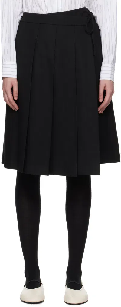 Dunst Black Ribboned Wide Pleats Midi Skirt