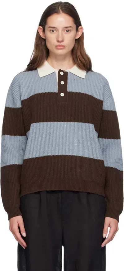 Dunst Blue & Brown Chunky Polo In Soft Blue/brown