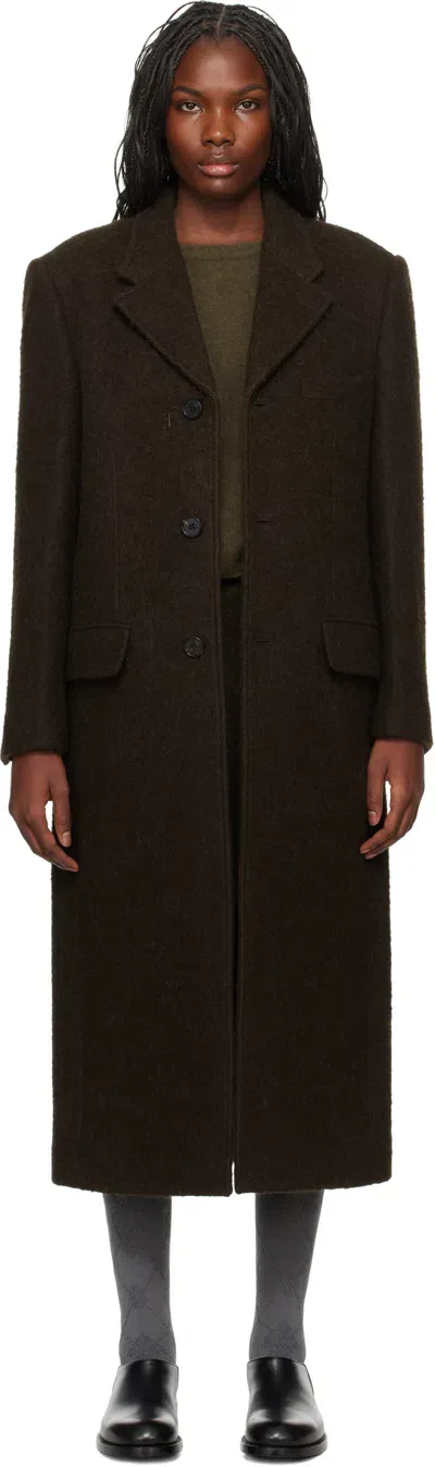 Dunst Brown 3 Button Boucle Wool Coat