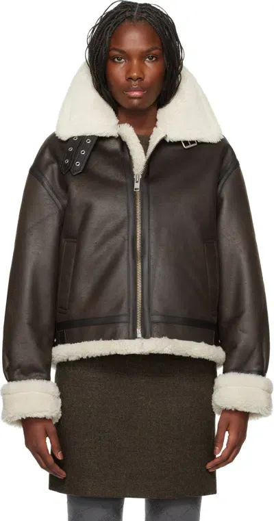 Dunst Brown Loose Fit Line Faux-shearling Jacket