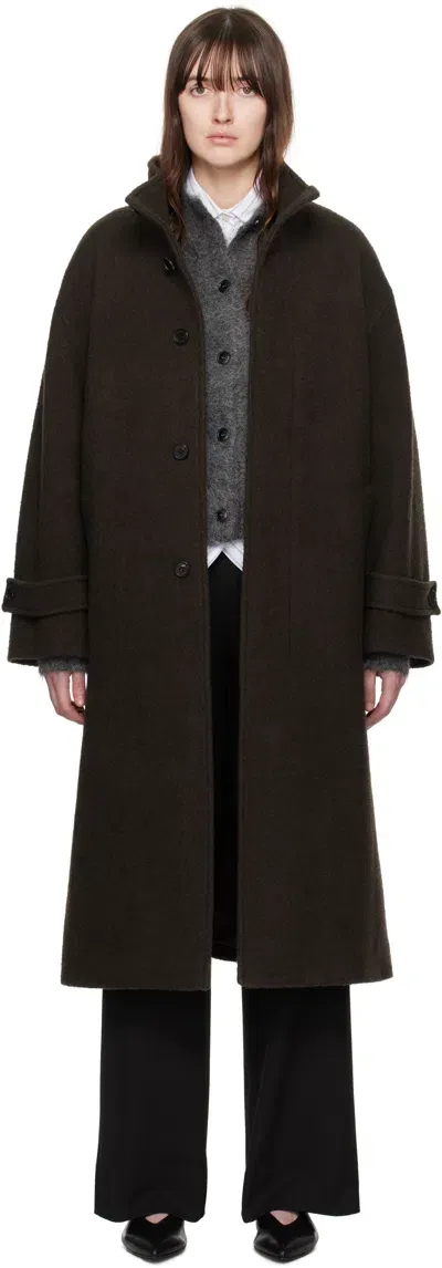 Dunst Brown Stand Collared Wool Coat In Dark Brown