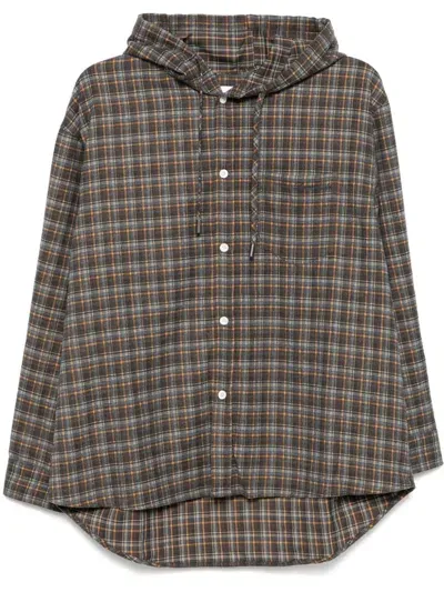 Dunst Check-pattern Hooded Shirt In Blue