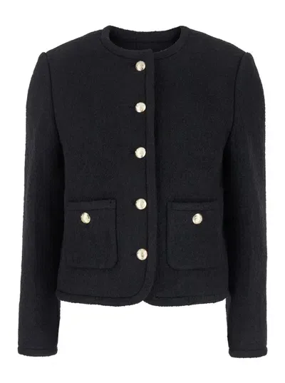 Dunst Classic Tweed Bouclé Jacket W/ Buttons In Black