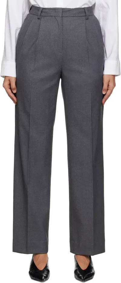 Dunst Gray Double Pleated Trousers In Charcoal Grey