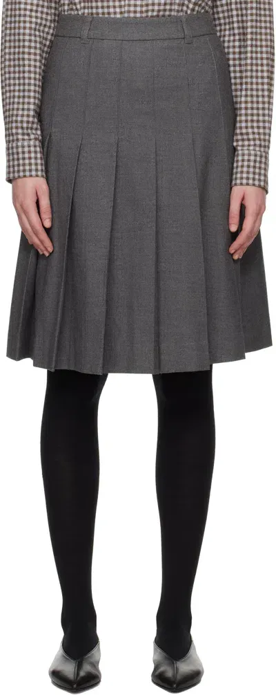 Dunst Pleated Flannel Midi Skirt In Grey