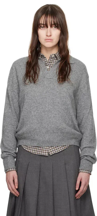 Dunst Collared Wool Blend Sweater In Heather Grey