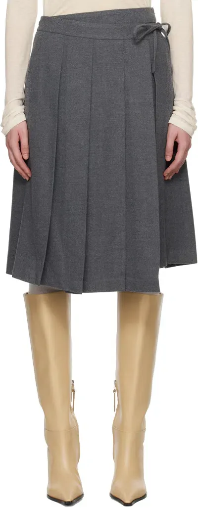 Dunst Gray Ribboned Wide Pleats Midi Skirt In Melange Grey