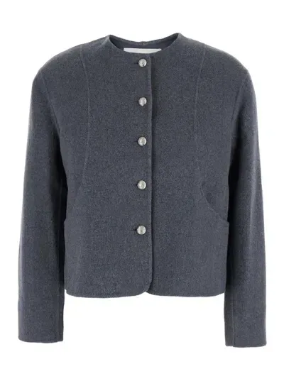 Dunst Handmade Cashmere Collarless Jacket In Grey