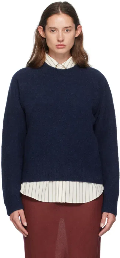 Dunst Unisex Intarsia Knit Crewneck Sweater In Navy