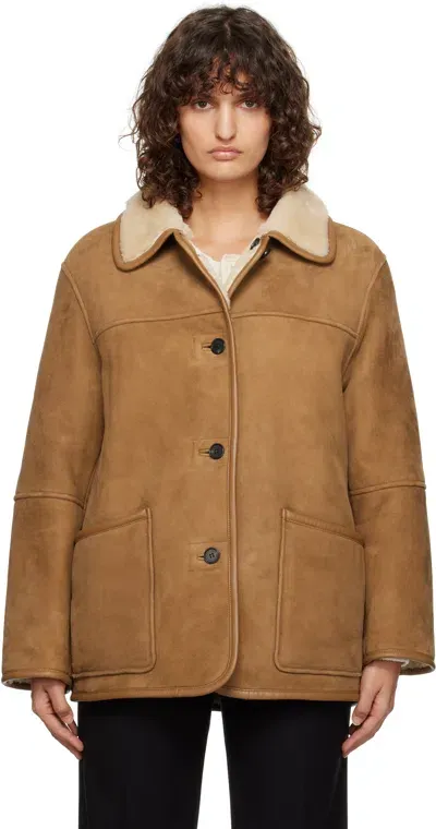 Dunst Tan & Off-white Genuine Shearling Reversible Jacket In Camel / Ivory