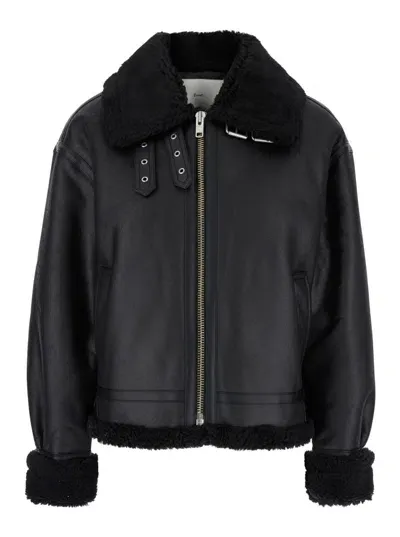 Dunst Unisex Loose Fit Line Shearling Jacket In Black