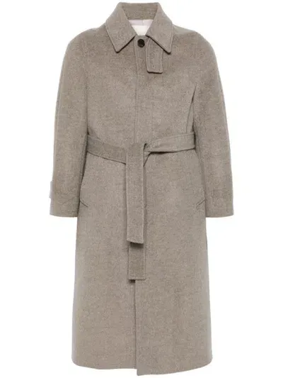 Dunst Unisex Belted Wool Blend Long Mac Coat In Grey