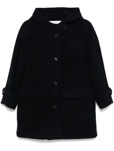 Dunst Wool Hooded Coat In Blue