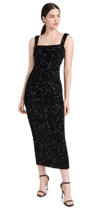 Dur Doux Sequins Velvet Midi Dress Black