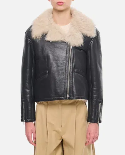 Durazzi Milano Shearling Biker Jacket In Black