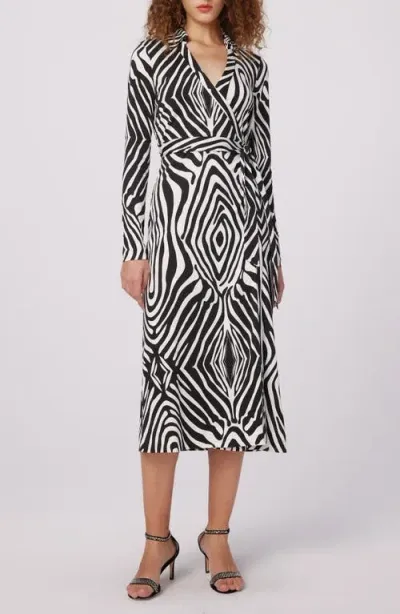 Dvf Abigail Zebra Print Long Sleeve Silk Wrap Dress In Zebra Ivory