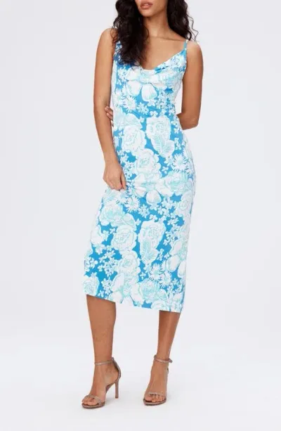 Dvf Alik Floral Cowl Neck Midi Dress In June Bloom Blue