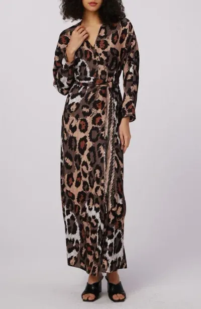 Dvf Babette Reversible Long Sleeve Maxi Wrap Dress In Feather Boa Med Jungle Cat Med