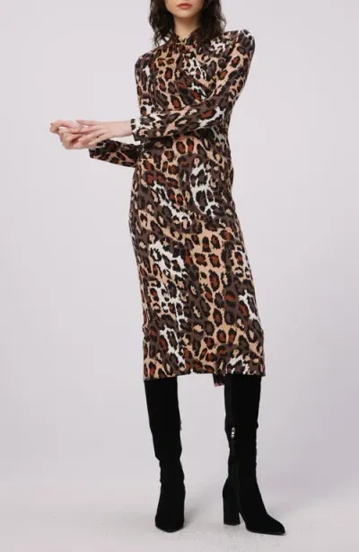 Dvf Barlow Leopard Print Long Sleeve Wrap Front Dress In Jungle Cat Sm