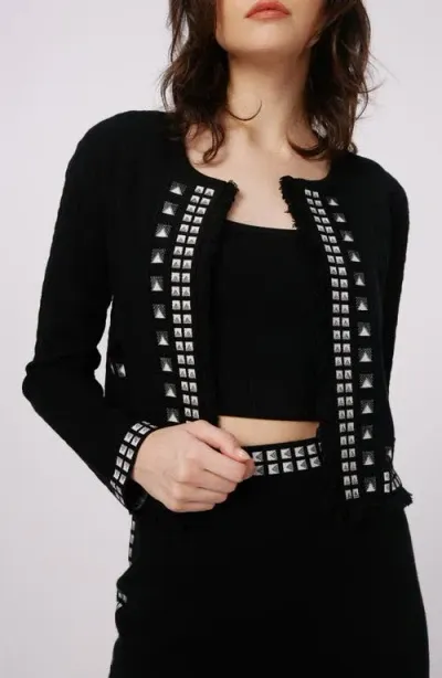 Dvf Brogram Crop Open Front Cardigan In Black/stud