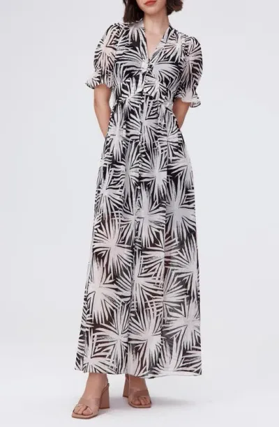 Dvf Erica Palm Print Button-up Maxi Dress In Sea Holly Black