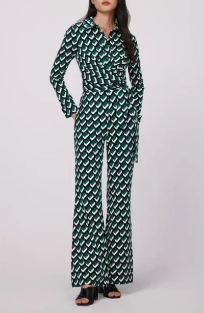 Dvf Michele Long Sleeve Jumpsuit In Blocks Green