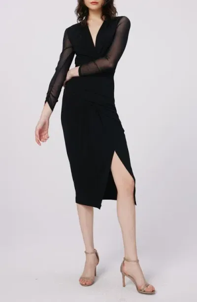 Dvf Serina Mixed Media Long Sleeve Dress In Black