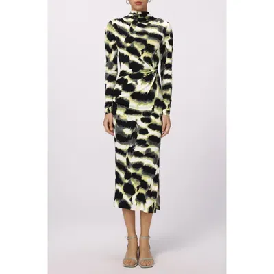 Dvf Sonja Print Long Sleeve Midi Dress In Wild Thing Shadow Green