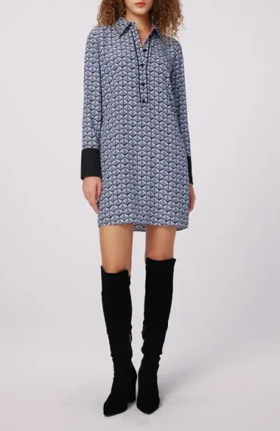 Dvf Tamina Geo Print Long Sleeve Shirtdress In Stadium Geo Purple Blush Sm