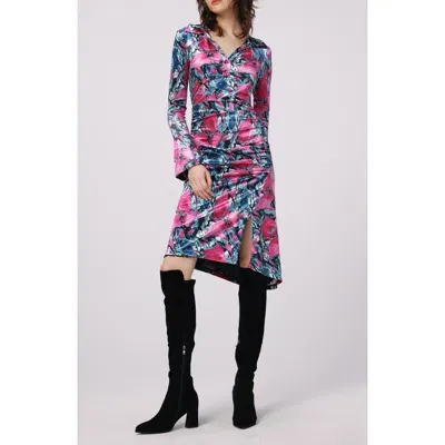 Dvf Zane Floral Print Long Sleeve Shirtdress In Misfit Marble Indian Pink