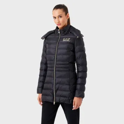 Ea7 Logo-print Hooded Padded Coat In Black