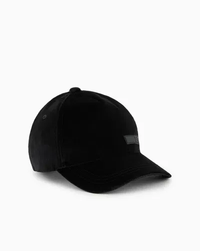 Ea7 Athletic Velour Baseball Cap In Black