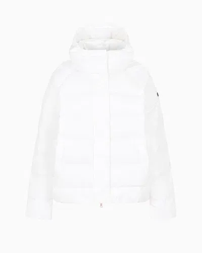 Ea7 Bomber Jacket With Hood And All-over Monogram In White