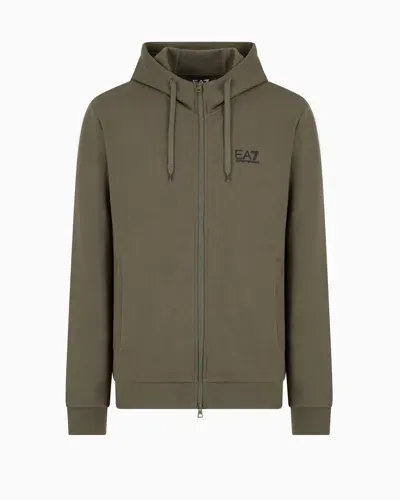 Ea7 Core Identity Cotton-blend Hooded Sweatshirt In Green