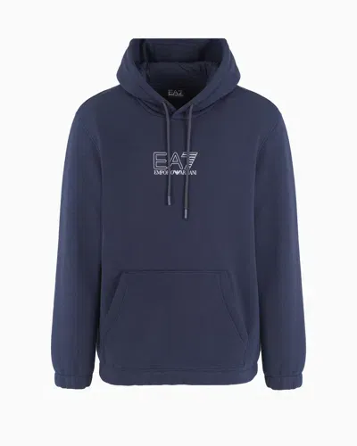 Ea7 Core Identity Unisex-sweatshirt Mit Kapuze Aus Einer Baumwollmischung In Blue