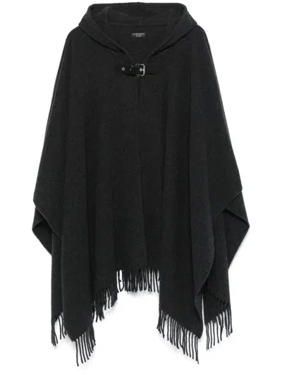 Ea7 Emporio Armani Fringed Wool Cape In Grey