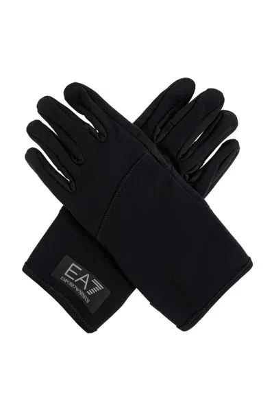 Ea7 Emporio Armani Logo Patch Gloves In Black