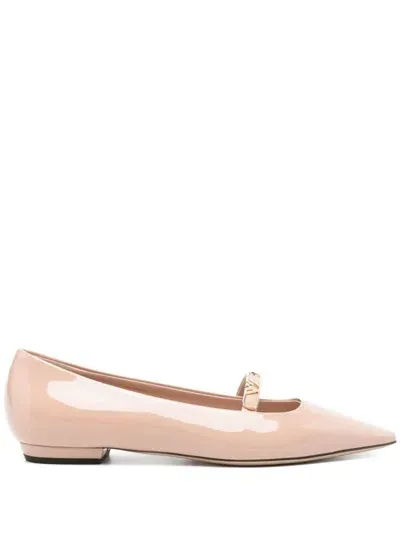 Ea7 Emporio Armani Patent Leather Ballet Flats In Powder