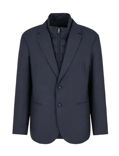 Ea7 Emporio Armani Wool Blend Single-breasted Jacket In Blue