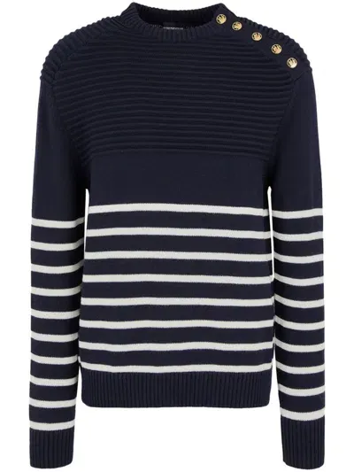 Ea7 Emporio Armani Wool Blend Striped Sweater In Blue