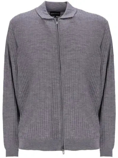 Ea7 Emporio Armani Wool Cardigan In Grey