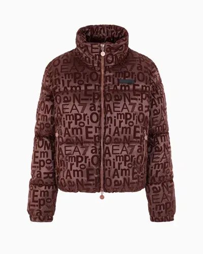 Ea7 Graphic Series Jacket With All-over Print And Calidum7 Padding In Brown