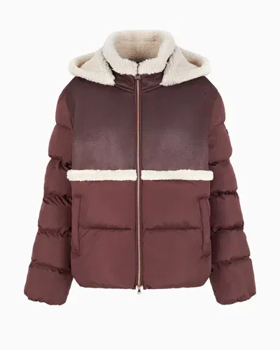 Ea7 Hooded Jacket With Sheepskin-effect Fabric Inserts In Brown