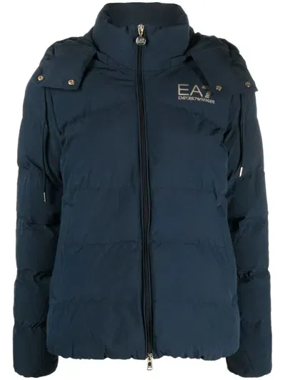 Ea7 Hooded Zip-up Jacket In Blue