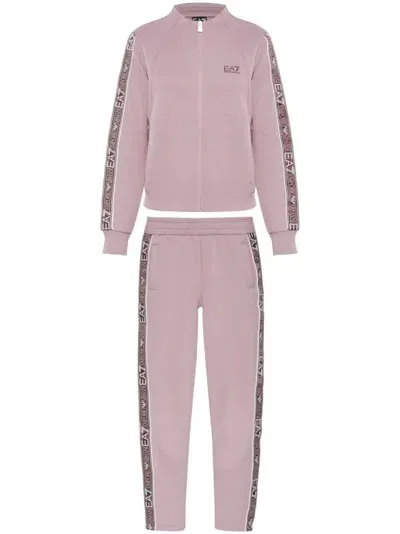 Ea7 Logo-embellished Cotton-blend Track Suit In Pink