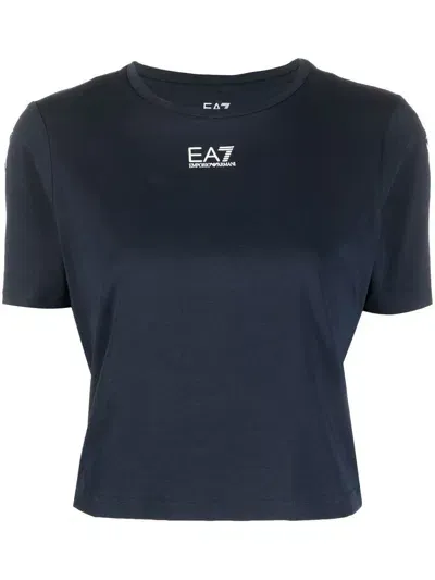 Ea7 Logo-print Cropped T-shirt In Blau