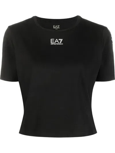 Ea7 Logo-print Cropped T-shirt In Black