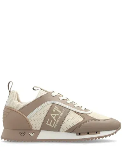 Ea7 Logo-print Panelled Sneakers In Beige