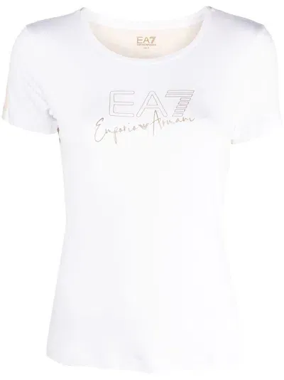 Ea7 Logo-print Round-neck T-shirt In White