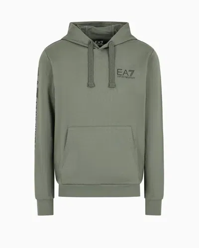 Ea7 Logo Series Hooded Cotton Sweatshirt In Green